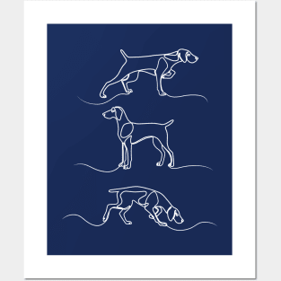 Continuous Line Weimaraners With Docked Tails (Navy and White) Posters and Art